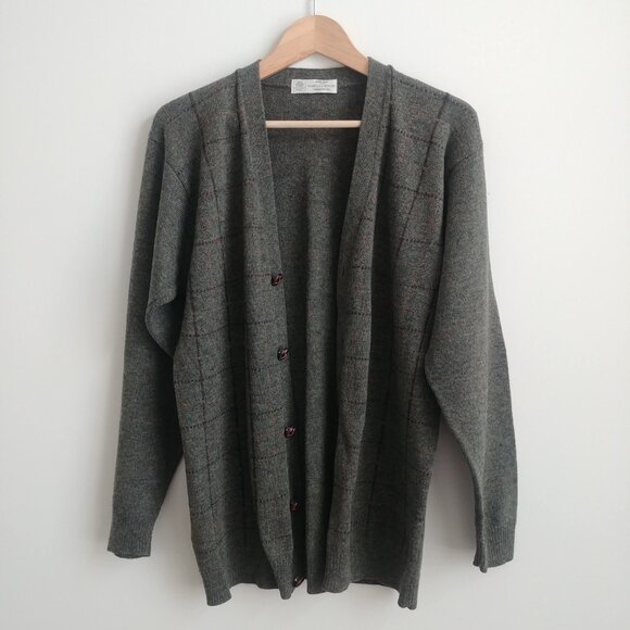 Vintage St Michael Men lambswool pure new wool cardigan sweater Small green - Picture 4 of 16